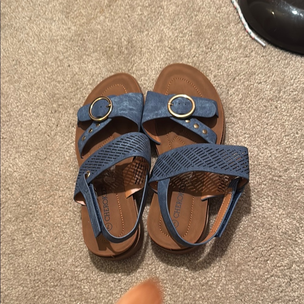 Cherokee Blue and Brown Sandals with Adjustable Straps